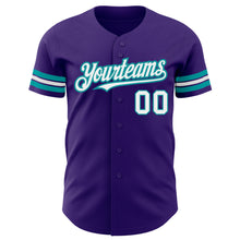 Load image into Gallery viewer, Custom Purple White-Teal Authentic Baseball Jersey
