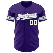 Load image into Gallery viewer, Custom Purple White-Gray Authentic Baseball Jersey
