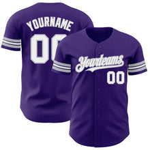 Load image into Gallery viewer, Custom Purple White-Gray Authentic Baseball Jersey
