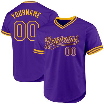 Custom Purple Gold Authentic Throwback Baseball Jersey