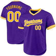 Load image into Gallery viewer, Custom Purple Gold-White Authentic Throwback Baseball Jersey
