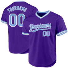 Load image into Gallery viewer, Custom Purple Light Blue-White Authentic Throwback Baseball Jersey
