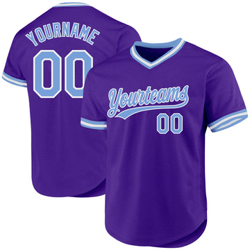 Custom Purple Light Blue-White Authentic Throwback Baseball Jersey