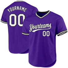 Load image into Gallery viewer, Custom Purple White-Black Authentic Throwback Baseball Jersey
