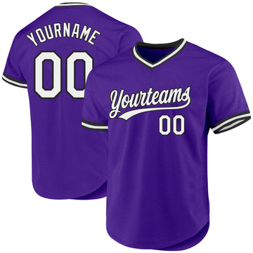 Custom Purple White-Black Authentic Throwback Baseball Jersey