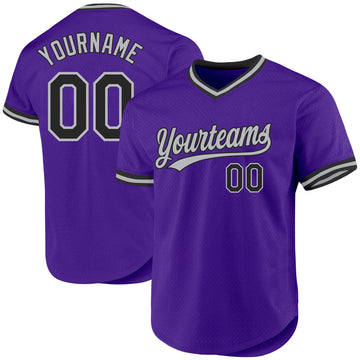 Custom Purple Black-Gray Authentic Throwback Baseball Jersey