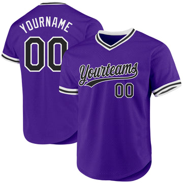 Custom Purple Black-White Authentic Throwback Baseball Jersey