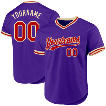 Custom Purple Red-Cream Authentic Throwback Baseball Jersey