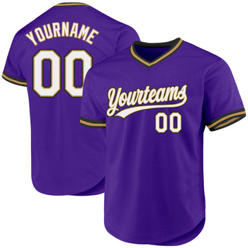 Custom Purple Old Gold-Black Authentic Throwback Baseball Jersey