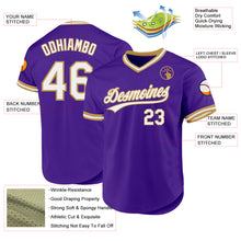 Load image into Gallery viewer, Custom Purple White-Old Gold Authentic Throwback Baseball Jersey
