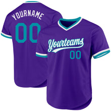 Load image into Gallery viewer, Custom Purple Teal-White Authentic Throwback Baseball Jersey

