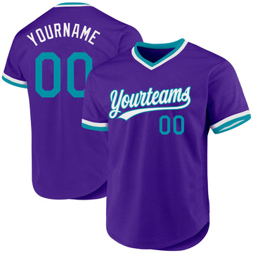 Custom Purple Teal-White Authentic Throwback Baseball Jersey