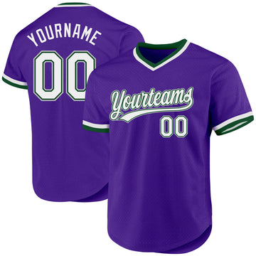 Custom Purple Green-Gray Authentic Throwback Baseball Jersey