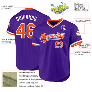 Custom Purple Orange-White Authentic Throwback Baseball Jersey