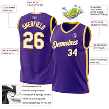 Load image into Gallery viewer, Custom Purple White-Gold Authentic Throwback Basketball Jersey
