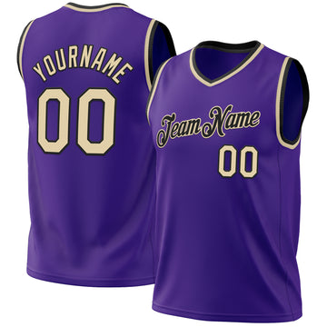 Custom Purple Cream-Black Authentic Throwback Basketball Jersey