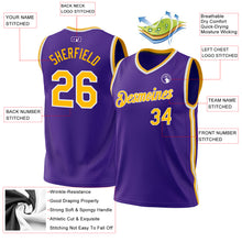 Load image into Gallery viewer, Custom Purple Gold-White Authentic Throwback Basketball Jersey
