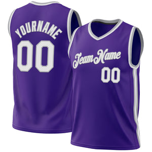 Custom Purple White-Gray Authentic Throwback Basketball Jersey