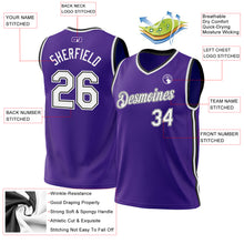 Load image into Gallery viewer, Custom Purple White-Black Authentic Throwback Basketball Jersey
