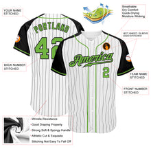 Load image into Gallery viewer, Custom White Black Pinstripe Neon Green-Black Authentic Raglan Sleeves Baseball Jersey
