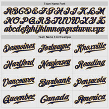 Load image into Gallery viewer, Custom White Navy Pinstripe Navy-Old Gold Authentic Raglan Sleeves Baseball Jersey
