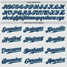 Load image into Gallery viewer, Custom White Navy Pinstripe Navy-Teal Authentic Raglan Sleeves Baseball Jersey
