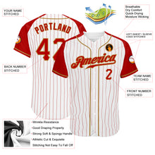 Load image into Gallery viewer, Custom White Red Pinstripe Red-Old Gold Authentic Raglan Sleeves Baseball Jersey
