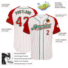 Load image into Gallery viewer, Custom White Red Pinstripe Red-Kelly Green Authentic Raglan Sleeves Baseball Jersey
