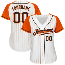 Load image into Gallery viewer, Custom White Orange Pinstripe Black-Orange Authentic Raglan Sleeves Baseball Jersey
