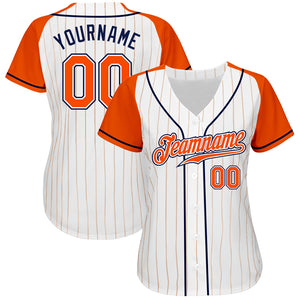 Custom White Orange Pinstripe Orange-Navy Authentic Raglan Sleeves Baseball Jersey