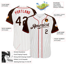 Load image into Gallery viewer, Custom White Brown Pinstripe Brown-Red Authentic Raglan Sleeves Baseball Jersey
