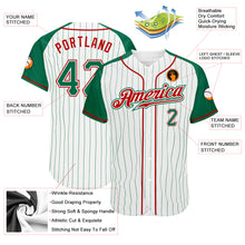 Load image into Gallery viewer, Custom White Kelly Green Pinstripe Kelly Green-Red Authentic Raglan Sleeves Baseball Jersey
