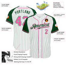 Load image into Gallery viewer, Custom White Green Pinstripe Pink-Green Authentic Raglan Sleeves Baseball Jersey
