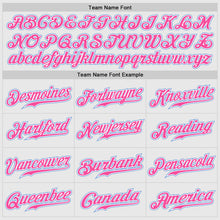 Load image into Gallery viewer, Custom White Pink Pinstripe Light Blue-Pink Authentic Raglan Sleeves Baseball Jersey
