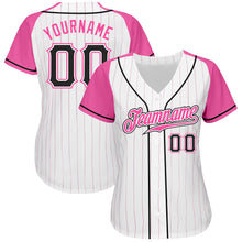 Load image into Gallery viewer, Custom White Pink Pinstripe Black-Pink Authentic Raglan Sleeves Baseball Jersey
