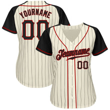Load image into Gallery viewer, Custom Cream Black Pinstripe Black-Red Authentic Raglan Sleeves Baseball Jersey
