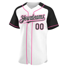 Load image into Gallery viewer, Custom White Black-Pink Authentic Raglan Sleeves Baseball Jersey
