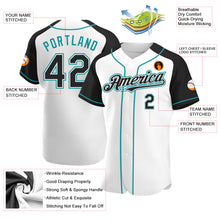 Load image into Gallery viewer, Custom White Black-Teal Authentic Raglan Sleeves Baseball Jersey
