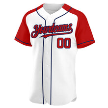 Load image into Gallery viewer, Custom White Red-Navy Authentic Raglan Sleeves Baseball Jersey
