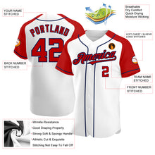 Load image into Gallery viewer, Custom White Red-Navy Authentic Raglan Sleeves Baseball Jersey
