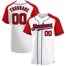 Load image into Gallery viewer, Custom White Red-Navy Authentic Raglan Sleeves Baseball Jersey
