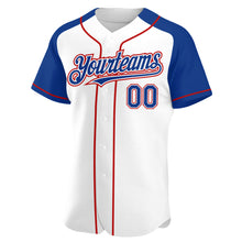 Load image into Gallery viewer, Custom White Royal-Red Authentic Raglan Sleeves Baseball Jersey
