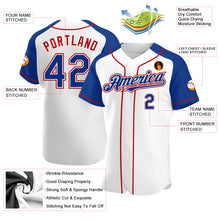 Load image into Gallery viewer, Custom White Royal-Red Authentic Raglan Sleeves Baseball Jersey
