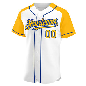 Custom White Gold-Royal Authentic Raglan Sleeves Baseball Jersey