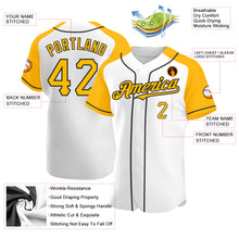 Load image into Gallery viewer, Custom White Gold-Black Authentic Raglan Sleeves Baseball Jersey
