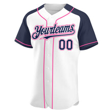 Load image into Gallery viewer, Custom White Navy-Pink Authentic Raglan Sleeves Baseball Jersey

