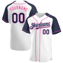 Load image into Gallery viewer, Custom White Navy-Pink Authentic Raglan Sleeves Baseball Jersey
