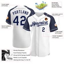 Load image into Gallery viewer, Custom White Navy-Gray Authentic Raglan Sleeves Baseball Jersey
