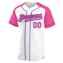 Load image into Gallery viewer, Custom White Pink-Purple Authentic Raglan Sleeves Baseball Jersey
