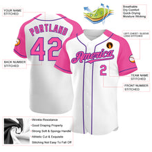 Load image into Gallery viewer, Custom White Pink-Purple Authentic Raglan Sleeves Baseball Jersey

